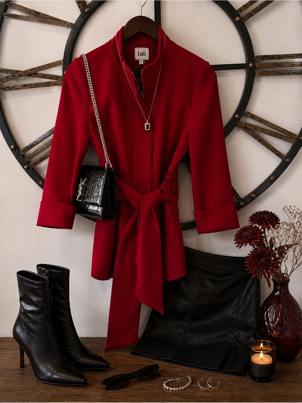 Luii Anthropologie Red Shirt Jacket with Belt